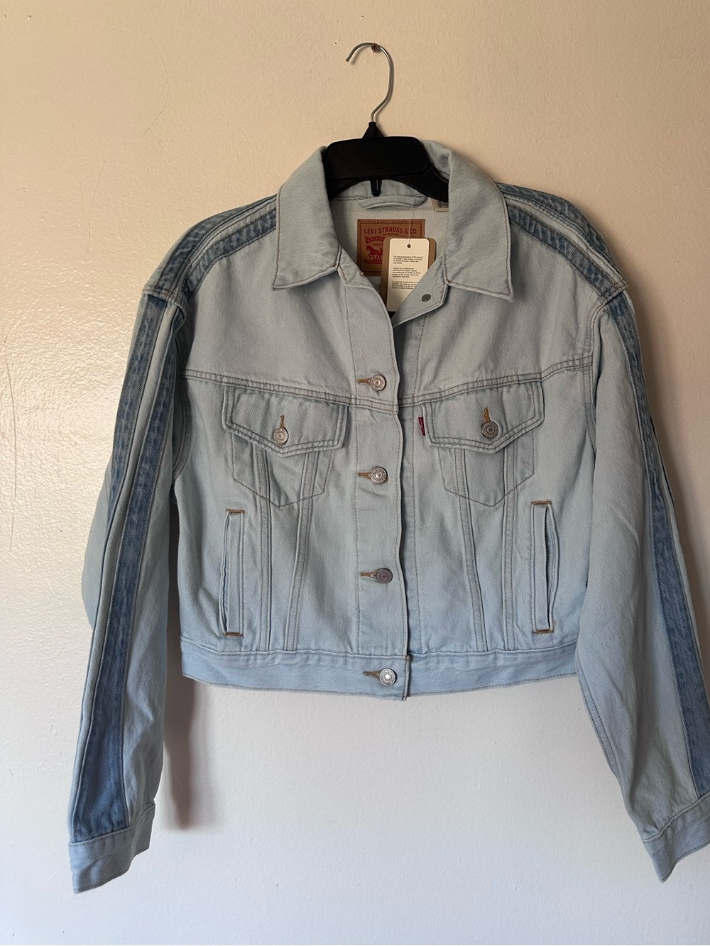 Levi’s Light Wash Cropped Denim Jacket Two Tone Colorblock Y2K Women’s Size M